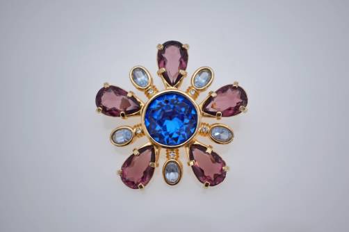 Swarovski Flower Pin Brooch, gold & crystals, 1980`s ca, Austrian